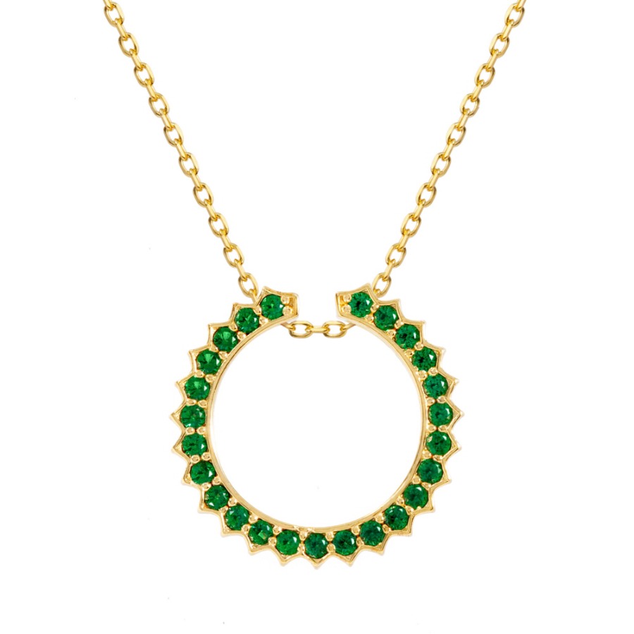 Solar Circle Emerald Necklace ( S925 )