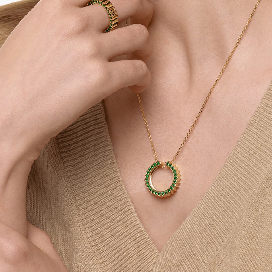 Solar Circle Emerald Necklace ( S925 )