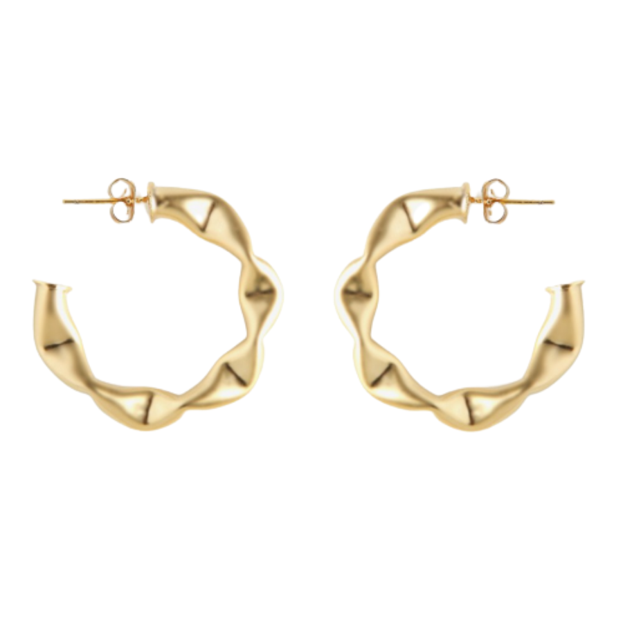 Gold Metal Crushed Tube Ring Earring
