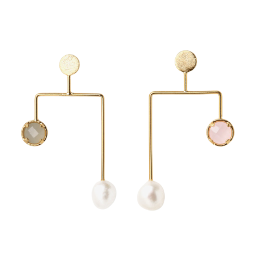 Point Pink Crystal Pearl Unbalanced Drop Earring