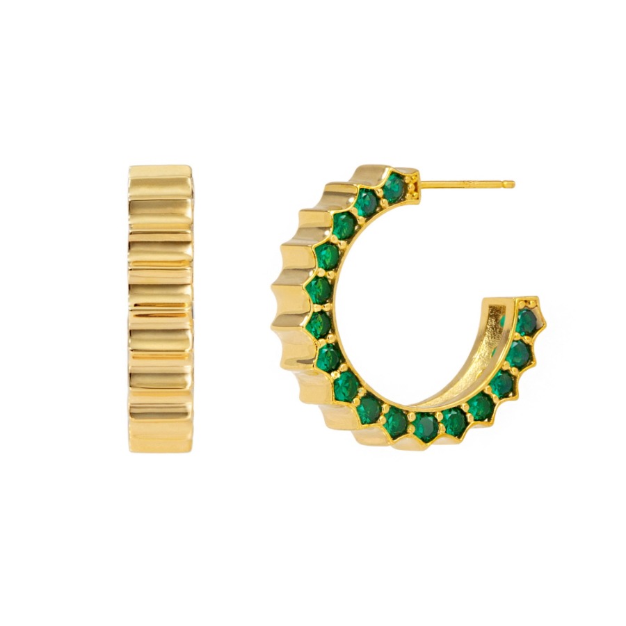 Solar Circle Emerald Earrings ( S925 )